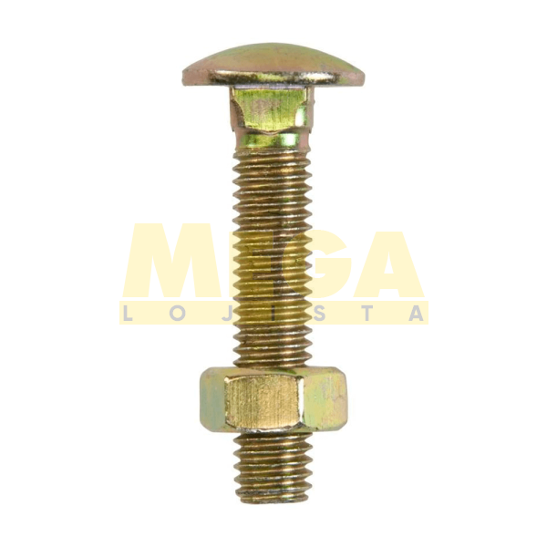 PARAFUSO FRANCÊS COM PORCA  5/16" 18-UNC X 8" ASME B18.5 AÇO CARBONO GRAU 2 BICROMATIZADO