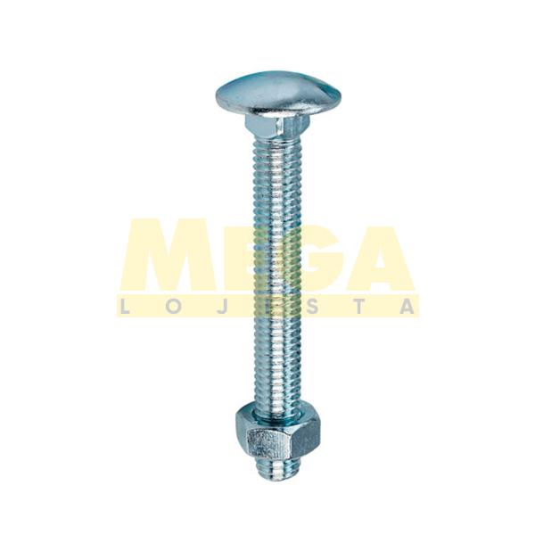 PARAFUSO FRANCÊS COM PORCA  7/16" 14-UNC X 12" ASME B18.5 AÇO CARBONO GRAU 2 ZINCADO BRANCO 