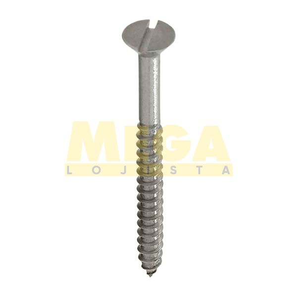PARAFUSO MADEIRA CABEÇA CHATA FENDA SIMPLES 6,1 X 90 ASME B18.6.1 INOX A2