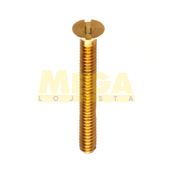 PARAFUSO CABEÇA CHATA FENDA SIMPLES 1/4" X 2-1/2" ASME B18.6.3 LATÃO LT POLIDO